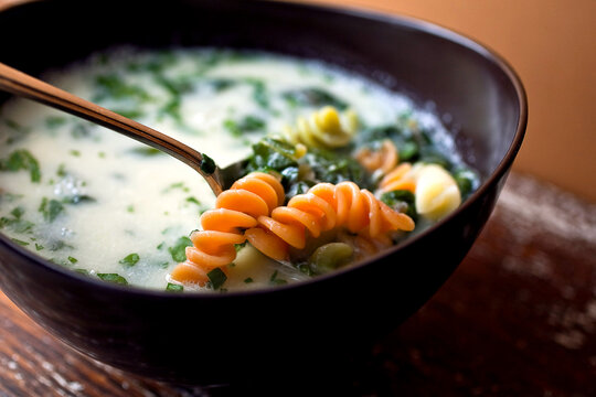 Close up of bowl with garlic soup