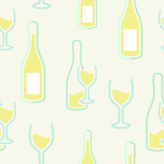 Seamless pattern with bottles and glasses of wine