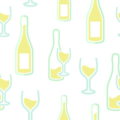 Seamless pattern with bottles and glasses of wine