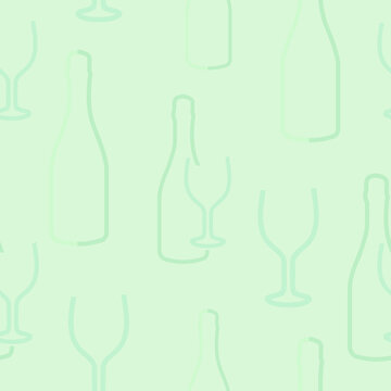 Seamless pattern with bottles and glasses of wine