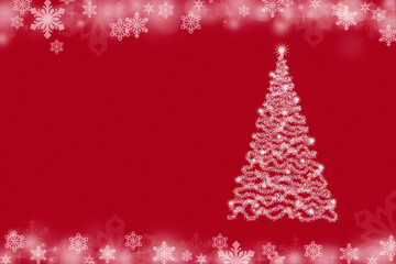 Christmas background with Christmas tree and snowflakes on a red