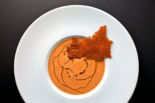 Close up of creamy gazpacho soup