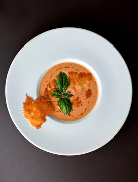 Close up of creamy gazpacho soup