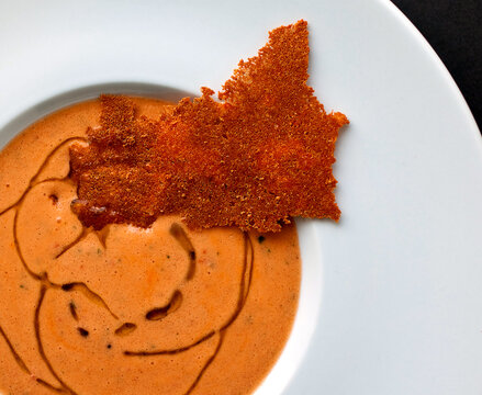 Close up of creamy gazpacho soup