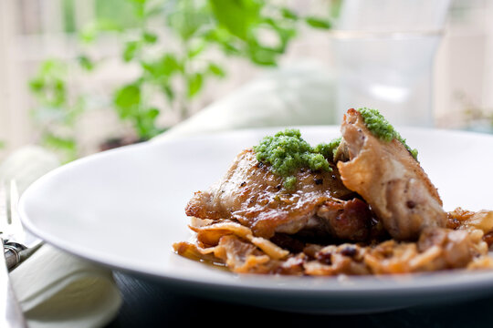 Quick braised chicken thighs with caramelized fennel