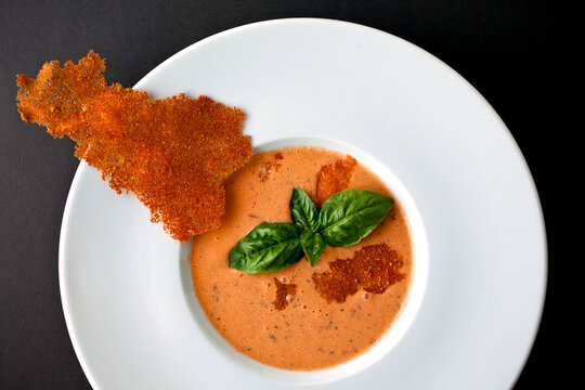 Close up of creamy gazpacho soup