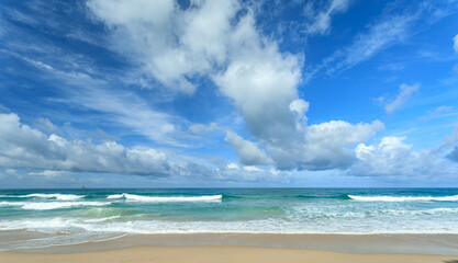 Travel vacation background, at summer beach, with sunny sky at Phuket,Thailand.