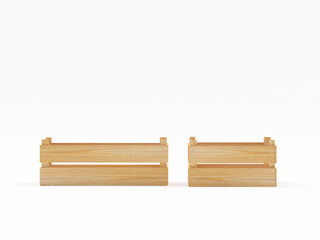 Two empty wooden crates isolated on a white background. 3D illustration