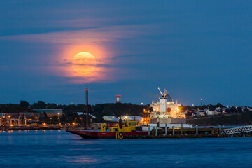 Perfect full moon rise at the Halifax Harbor, Nova Scotia