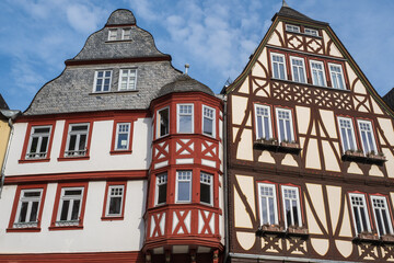View of two typical half-timbered houses in Limburg / Germany in the Taunus