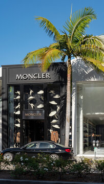 Moncler boutique on the famous Rodeo Drive, Beverly Hills, California, US - October 9, 2017: French-Italian luxury fashion brand known for its skiwear, expensive shop on the most affluent street in LA