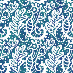 Teal blue sea horse weathered grunge nautical texture background. Summer coastal living style home decor tile. Under the sea life animal material. Worn turquoise dyed beach textile seamless pattern.
