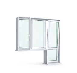 Window. Balcony metal-plastic door, isolated on white background. 3d illustration