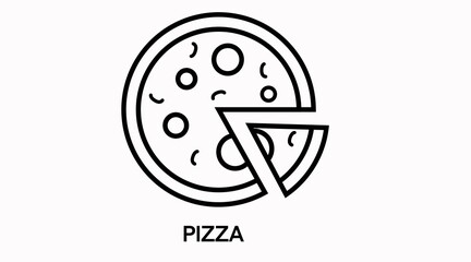 Vector Isolated Black and White Pizza Illustration. Pizza Flat Icon or Sign