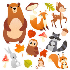 Wild forest animals pattern and leavs