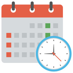 
A calendar with wall clock, time management concept flat vector icon

