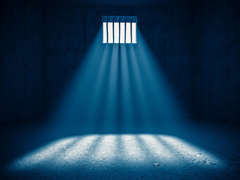 interior of a prison, light from a barred window.