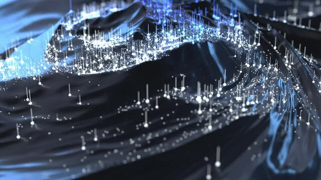 digital water wave sea network bojen Network connection Data technology illustration. Abstract background with a dynamic wave. 3d rendering animation.