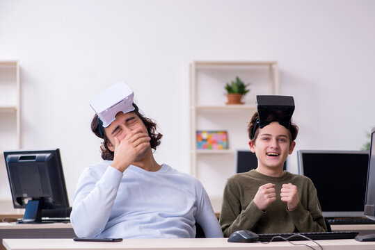 Father and son enjoying vitual reality