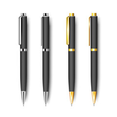 Set of black realistic pen isolated on white background