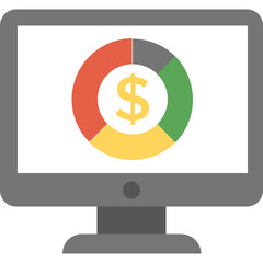 
Laptop showing dollar pie chart, flat icon financial analysis concept

