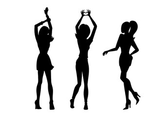 Dancing girls silhouette. Dance party with model women. Beautiful women or lady set. Vector illustration.
