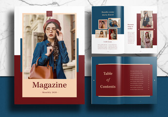 Modern Magazine Layout with Red and Blue Accents