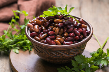 Canned red and brown  Beans in bowl. Healthy food