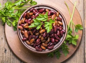 Canned red and brown  Beans in bowl. Healthy food