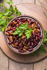 Canned red and brown  Beans in bowl. Healthy food