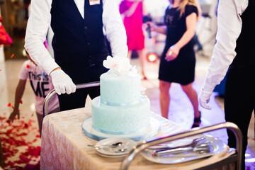 Luxury decorated wedding cake on the table