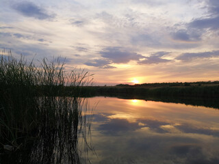 sunset over the lake