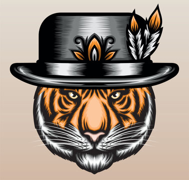 Hipster tiger with top hat
