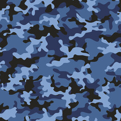 
Blue military camouflage vector background seamless pattern on print