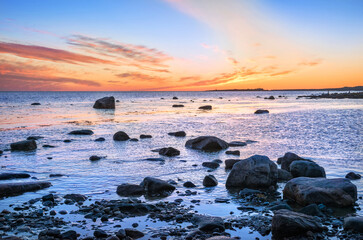 Solovetsky Islands with stones on the shore of the White Sea