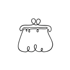 Vintage coin purse. Hand drawn one line vector icon.