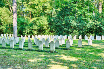 Oberrad, Frankfurt, Germany, September 2020. View of the Waldfriedhof Cemetery in Frankfurt-Oberrad, a Dutch plot with 756 war graves of the Second World War.