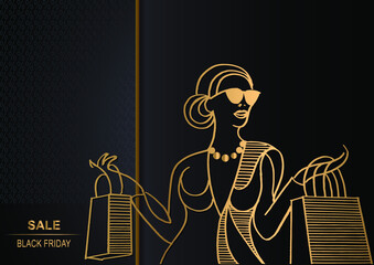 Abstract woman (buyer) on sale. Black Friday. Vector illustration.