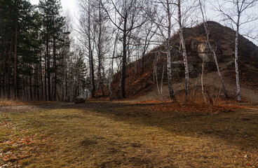 Forest and rocks on the Tsarevo Kurgan near the city of Samara