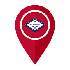 flat map marker icon with arkansas flag isolated on white background	
