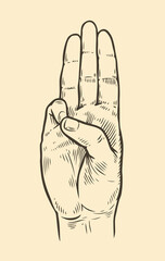 Scout symbol hand gesture. Scouting sketch vector illustration - obrazy, fototapety, plakaty