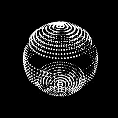 Disco ball from dots light diodes. Abstract sphere logo icon. Vector image for celebrating card design.