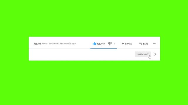Like, comment, share, and Subscribe. Animation of a mouse cursor hitting the like button and subscribing with notifications