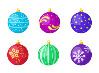 Multi-colored Christmas balls set. Christmas toys isolated on a white background. Stock vector illustration.