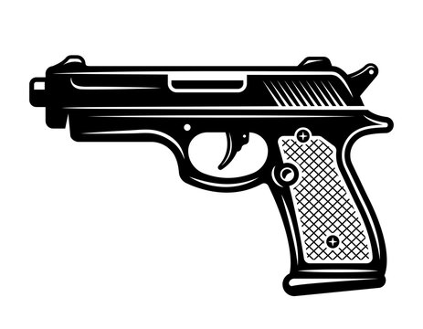 Pistol gun vector Illustration in monochrome style