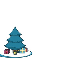 christmas tree with gifts isolated on white background cartoon style, holidays gifted child