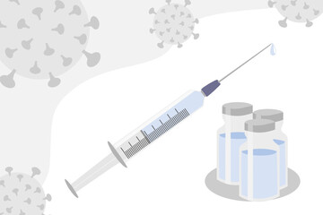 Coronavirus vaccine with syringe with needle and medicine bottles