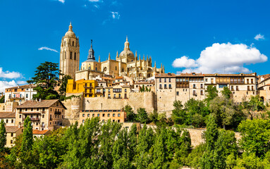 Fototapeta na wymiar View of Segovia with the Cathedral. UNESCO world heritage in Spain