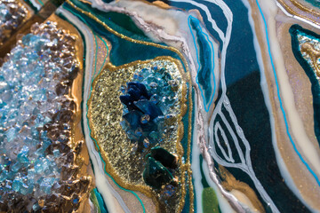 sapphire and emerald resin geode commissioned original art work 