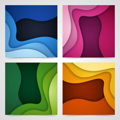 Set of 3D abstract background and paper cut shapes, vector illustration